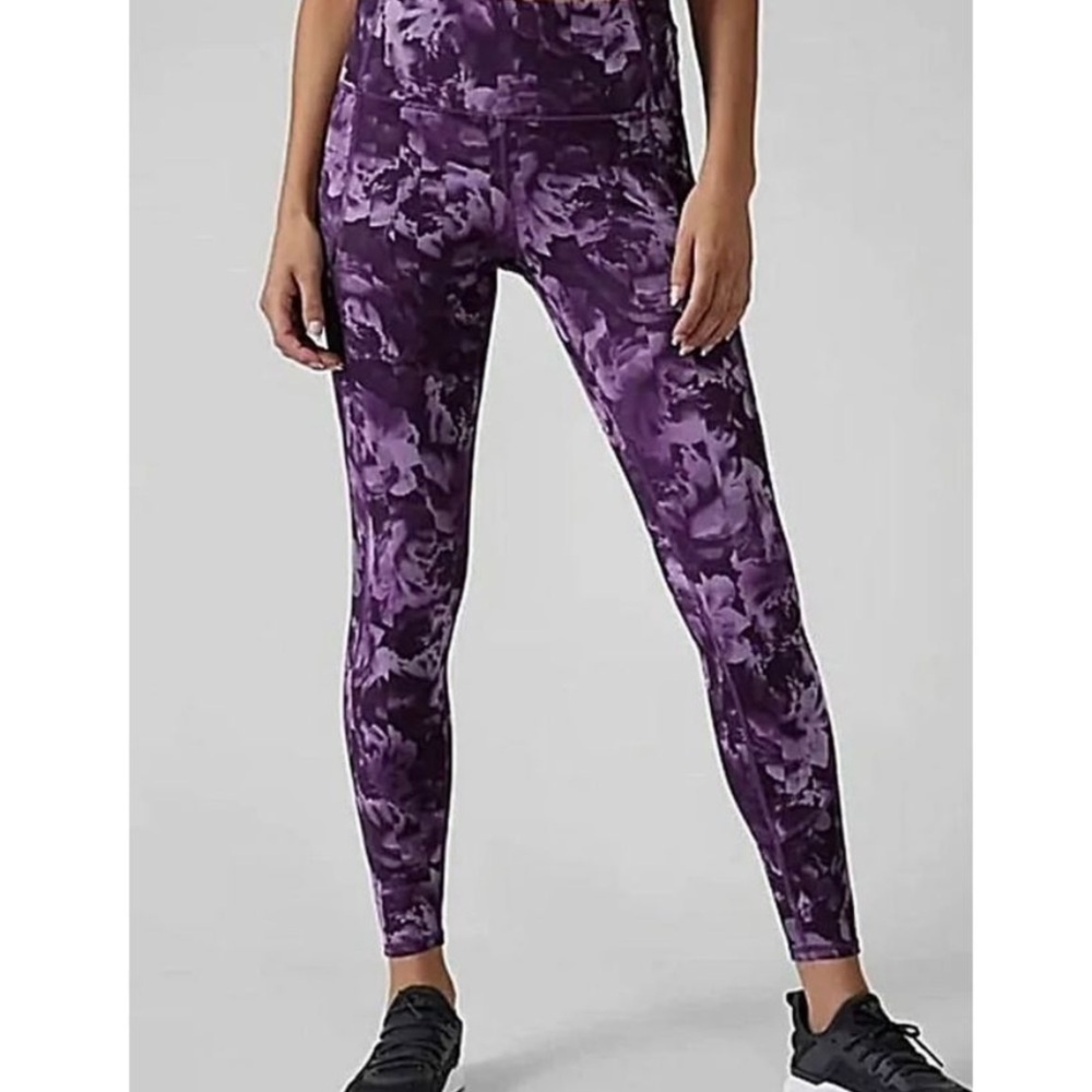 Athleta Rainier Printed Purple Leggings — 2X — like new - Picture 3 of 9